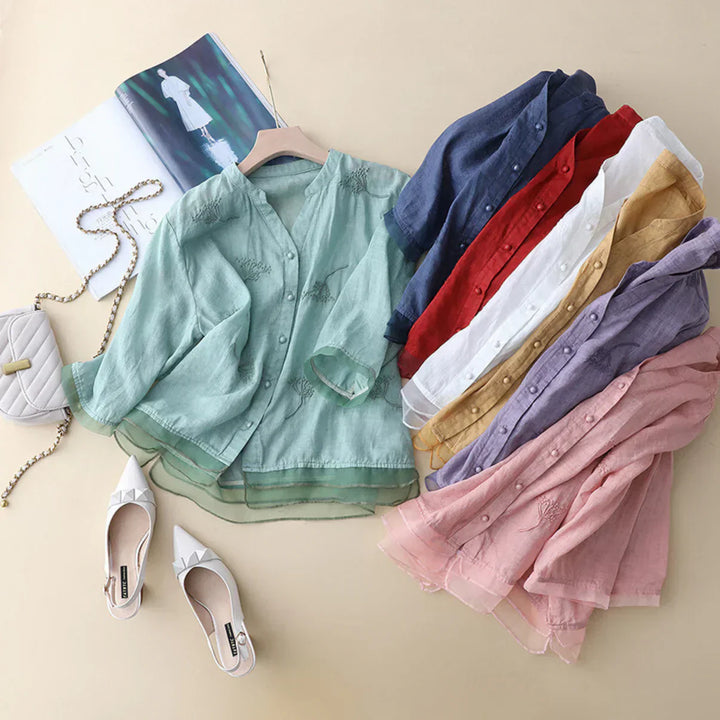 Mei - Pure Cotton Embroidered Elegant Top
