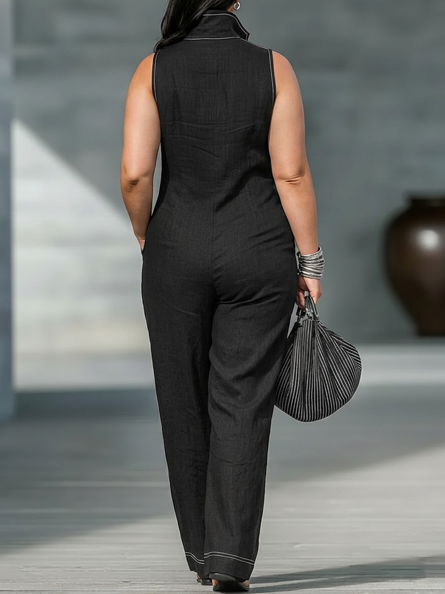Thea - Minimalist White-Trim Jumpsuit
