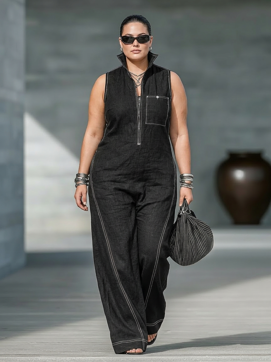 Thea - Minimalist White-Trim Jumpsuit