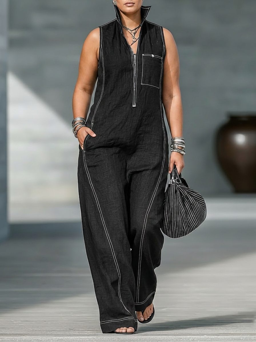 Thea - Minimalist White-Trim Jumpsuit