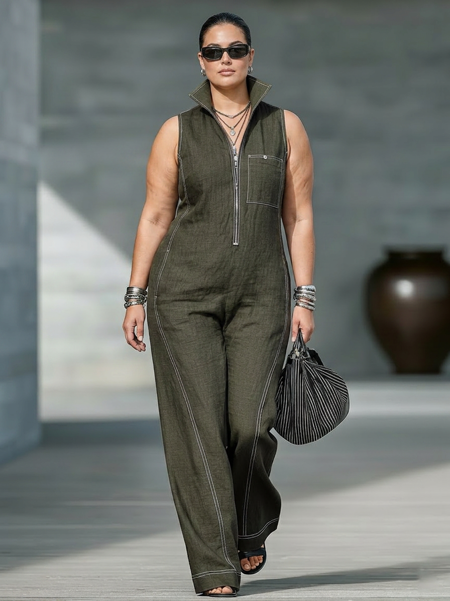 Thea - Minimalist White-Trim Jumpsuit