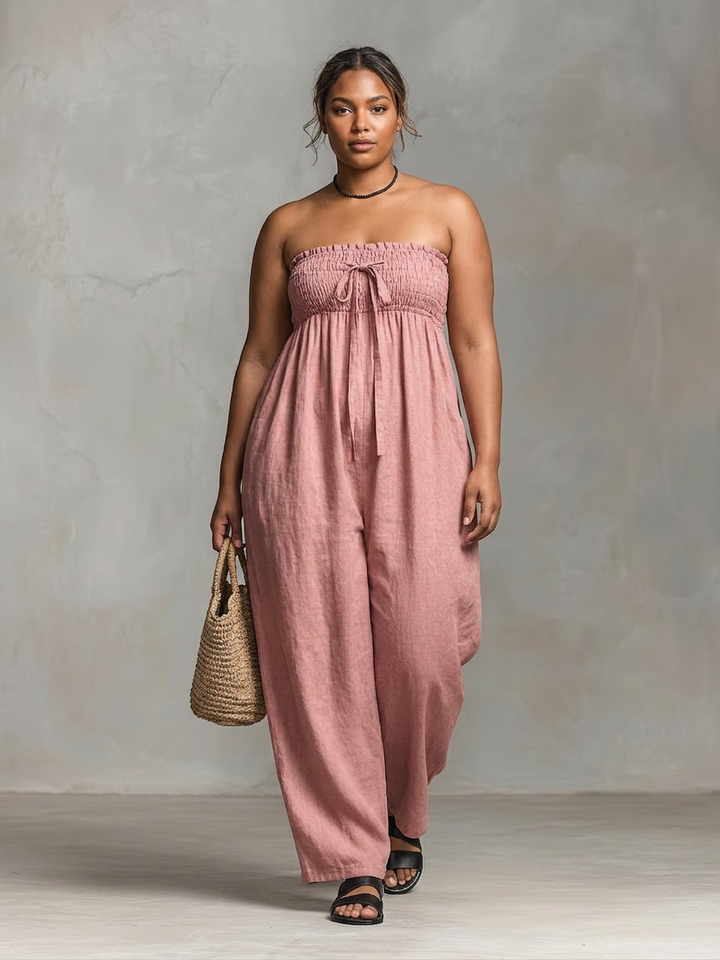 Vera - Loose-Fit Linen-Blend Strapless Jumpsuit