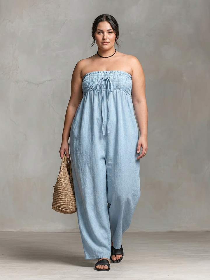 Vera - Loose-Fit Linen-Blend Strapless Jumpsuit