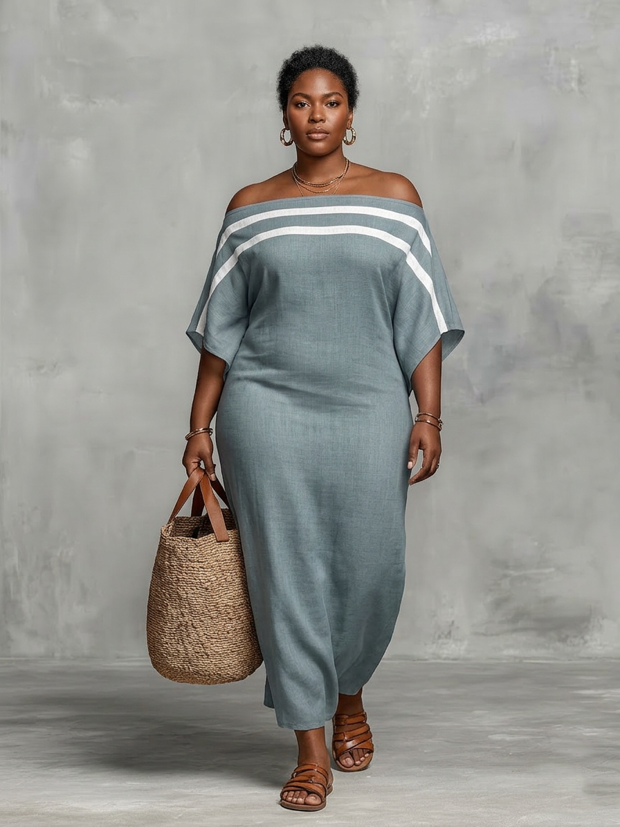 Ffion Maxi Dress for Women with Off-the-Shoulder Neckline and Batwing Sleeves