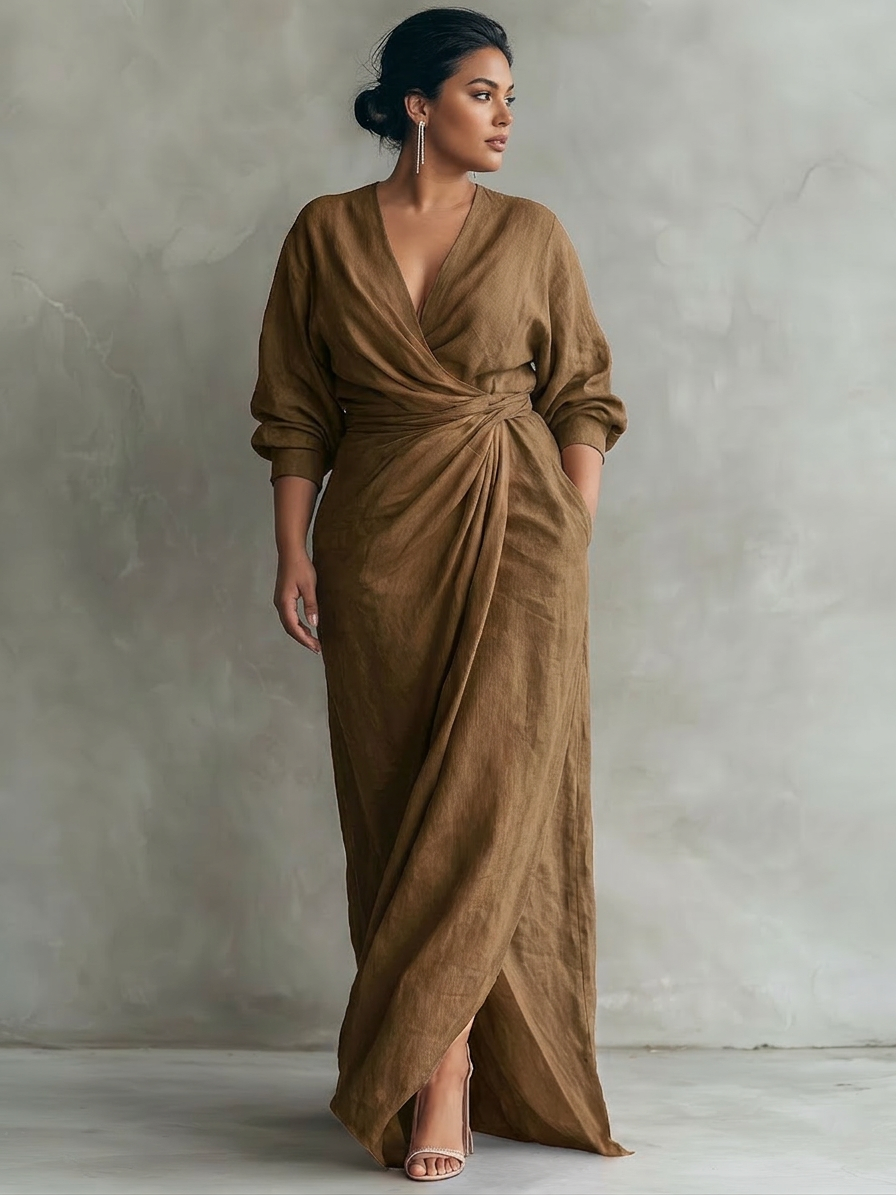 Pink Minimalist Maxi Dress with V-Neck for Women