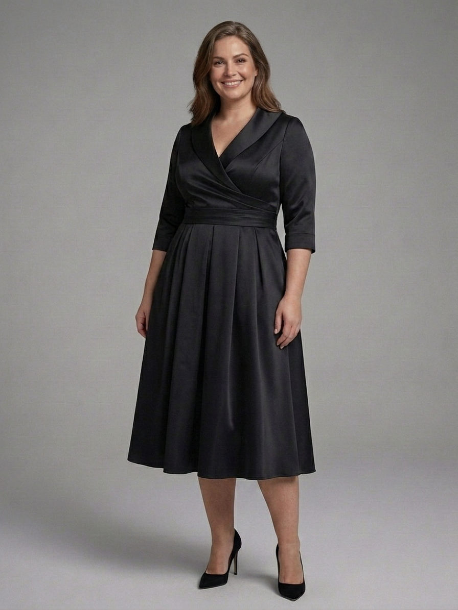 Cataleya | Midi Dress with Wrap Bodice and Three-Quarter Sleeves