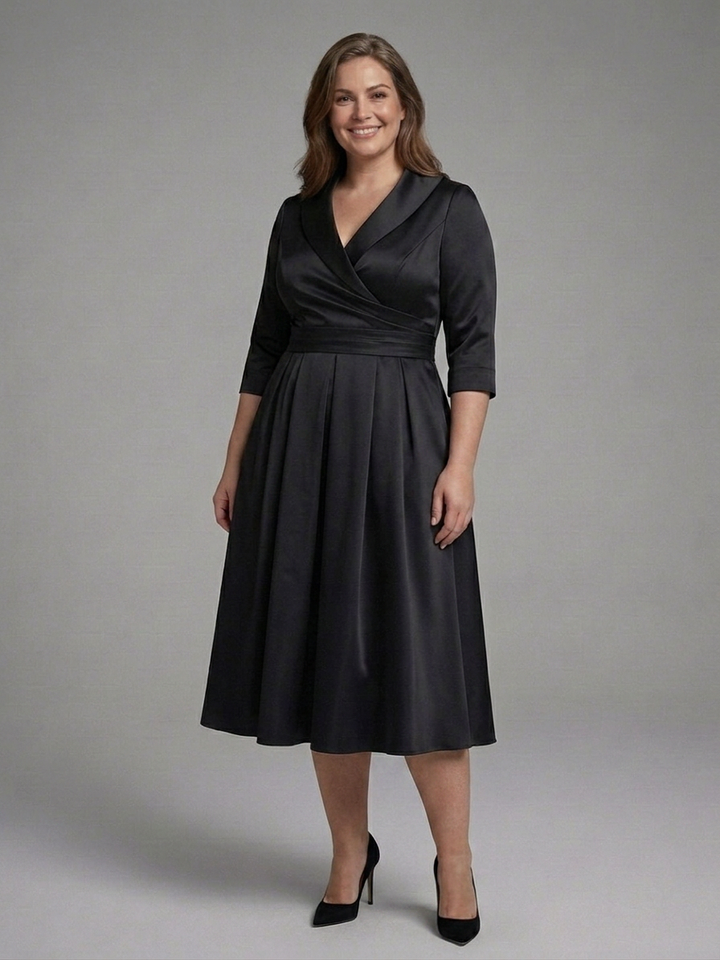 Cataleya | Midi Dress with Wrap Bodice and Three-Quarter Sleeves