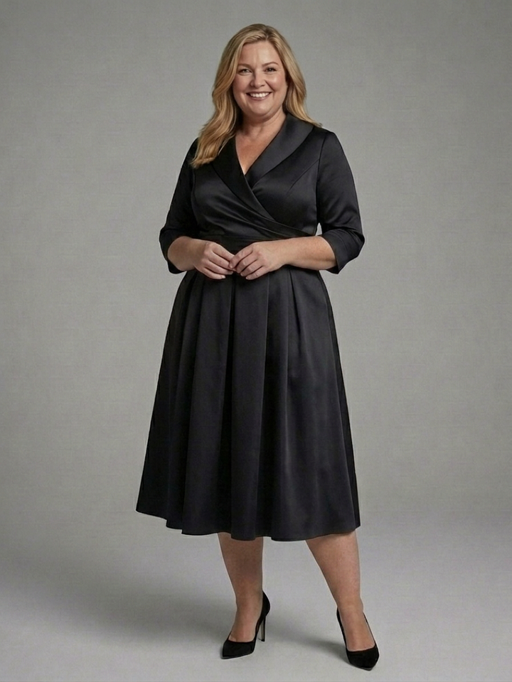 Cataleya | Midi Dress with Wrap Bodice and Three-Quarter Sleeves