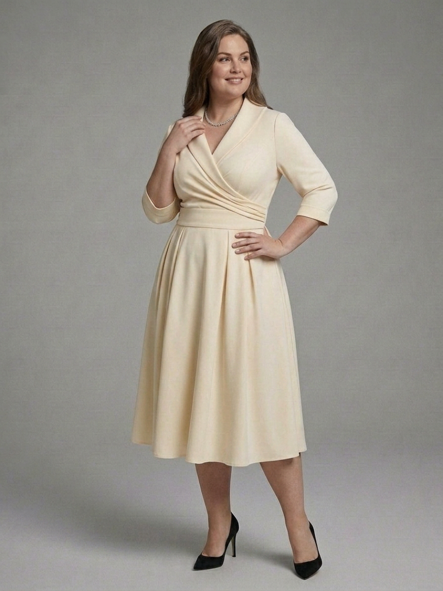 Cataleya | Midi Dress with Wrap Bodice and Three-Quarter Sleeves