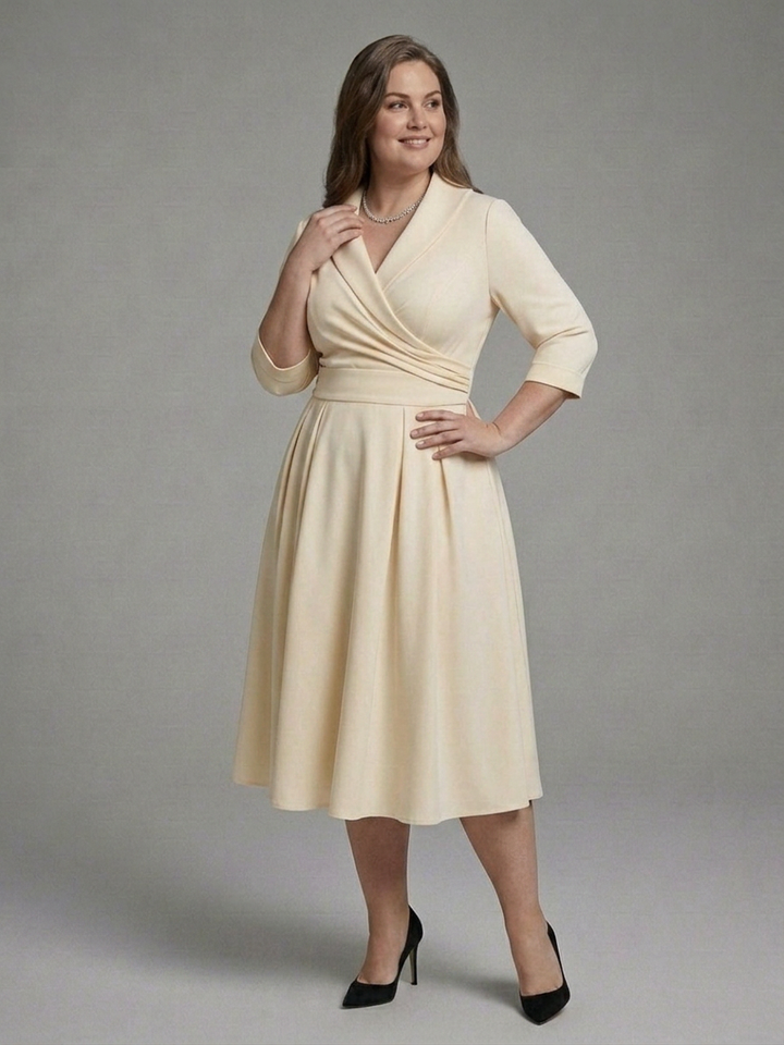 Cataleya | Midi Dress with Wrap Bodice and Three-Quarter Sleeves