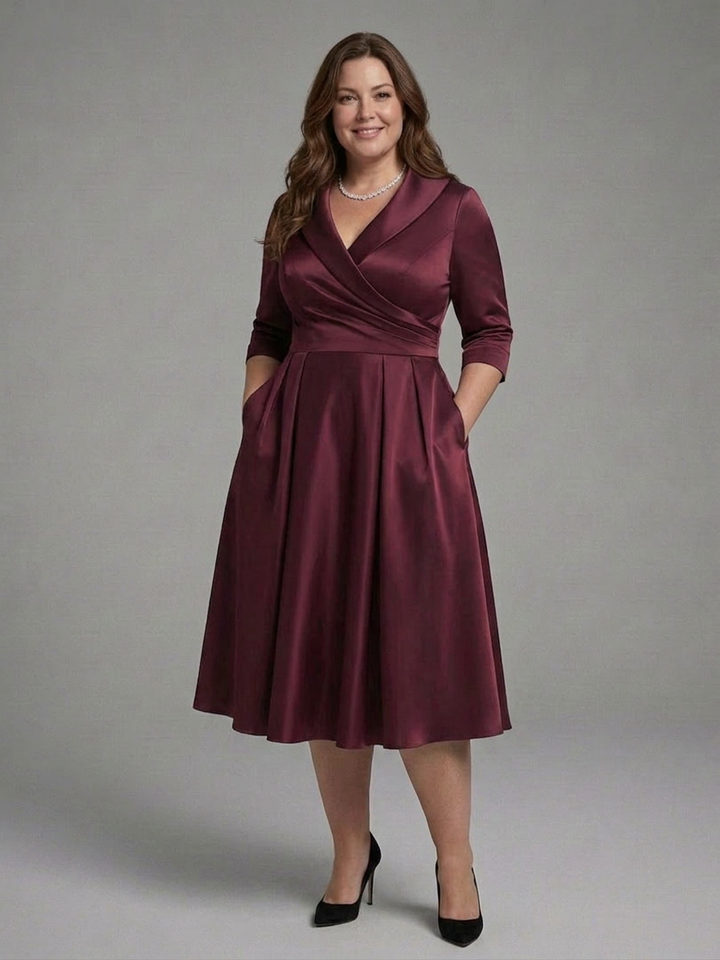 Cataleya | Midi Dress with Wrap Bodice and Three-Quarter Sleeves