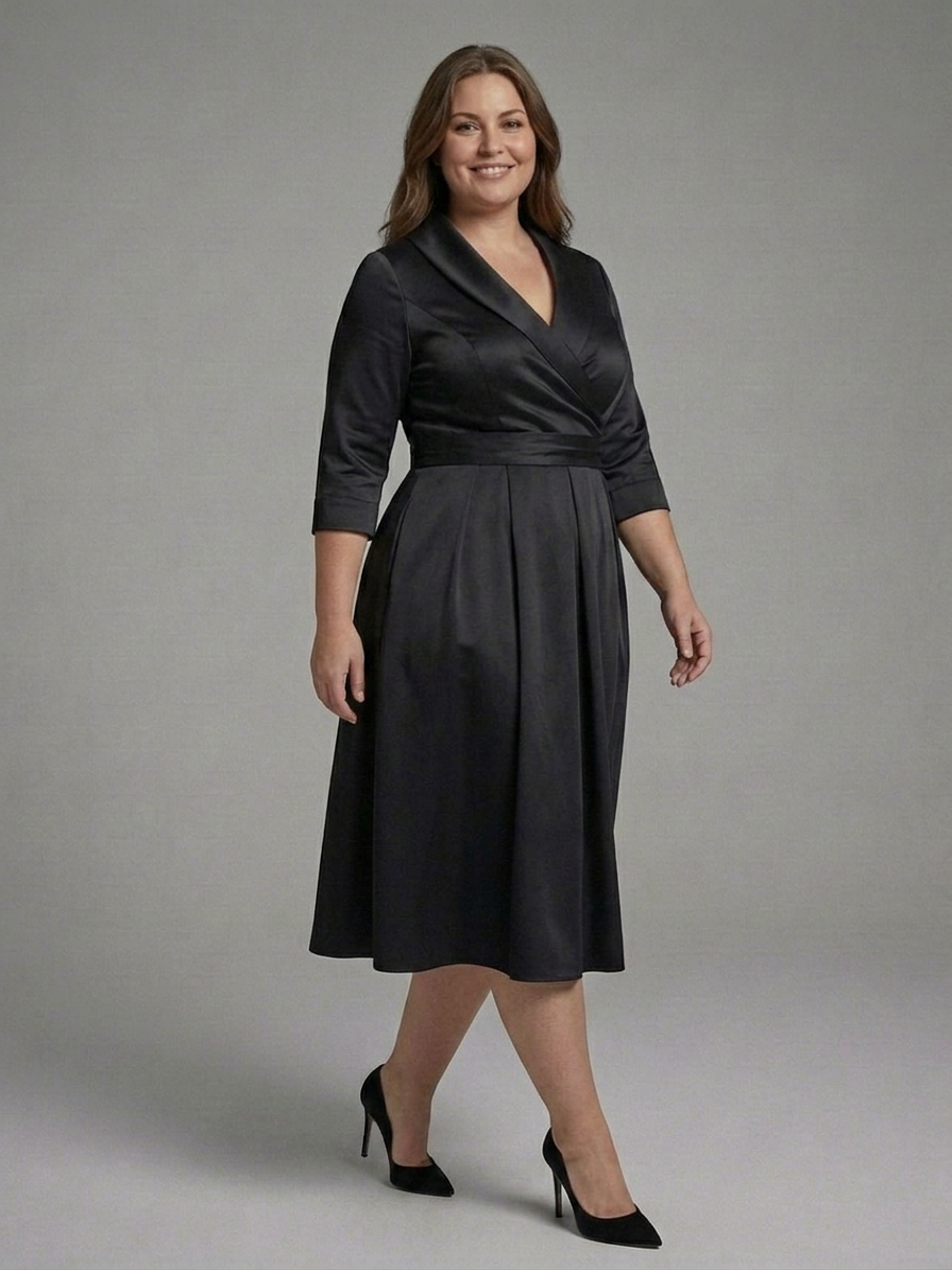 Cataleya | Midi Dress with Wrap Bodice and Three-Quarter Sleeves