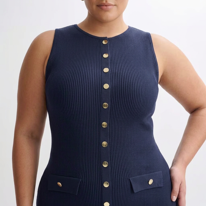 Harlow | Women’s Sleeveless Button-Front Ribbed Midi Dress