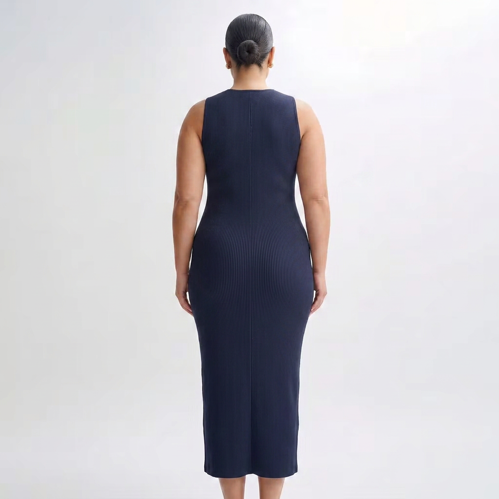 Harlow | Women’s Sleeveless Button-Front Ribbed Midi Dress