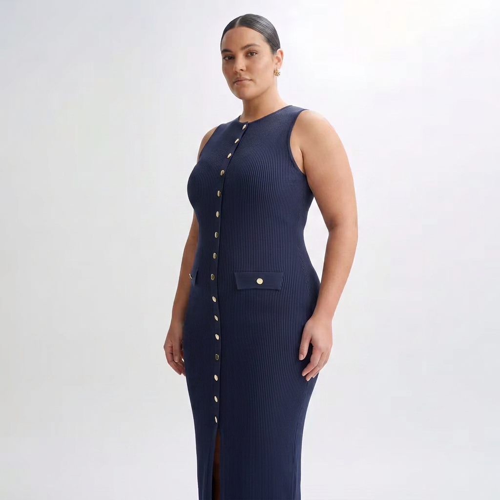 Harlow | Women’s Sleeveless Button-Front Ribbed Midi Dress