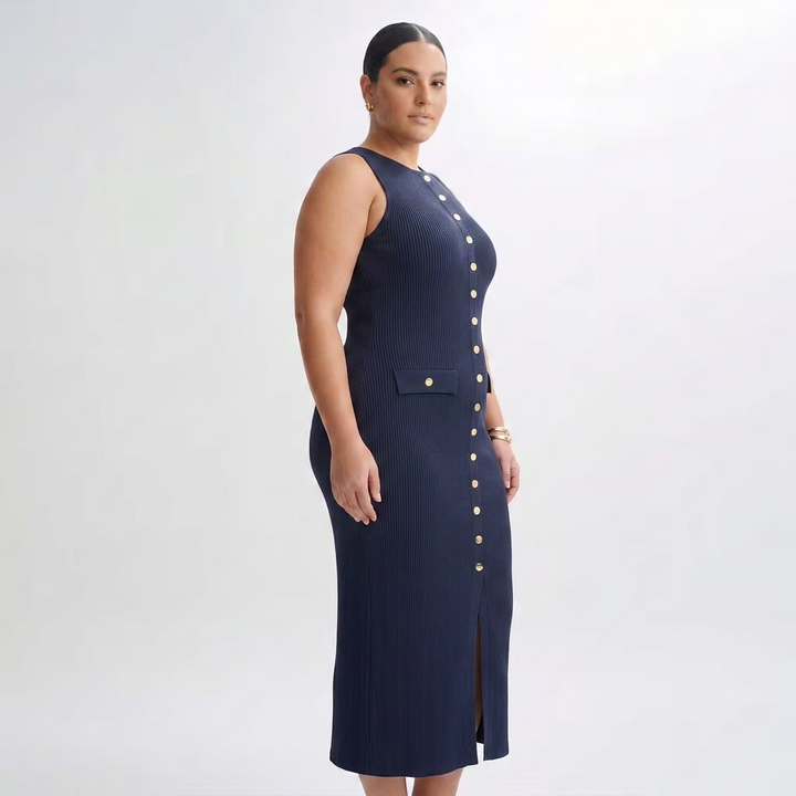 Harlow | Women’s Sleeveless Button-Front Ribbed Midi Dress
