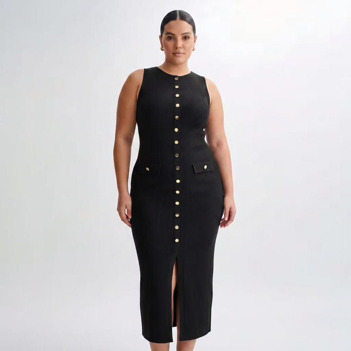 Harlow | Women’s Sleeveless Button-Front Ribbed Midi Dress