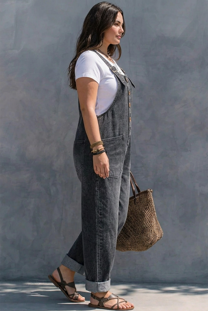 Hattie | Elastic Waist Denim Jumpsuit