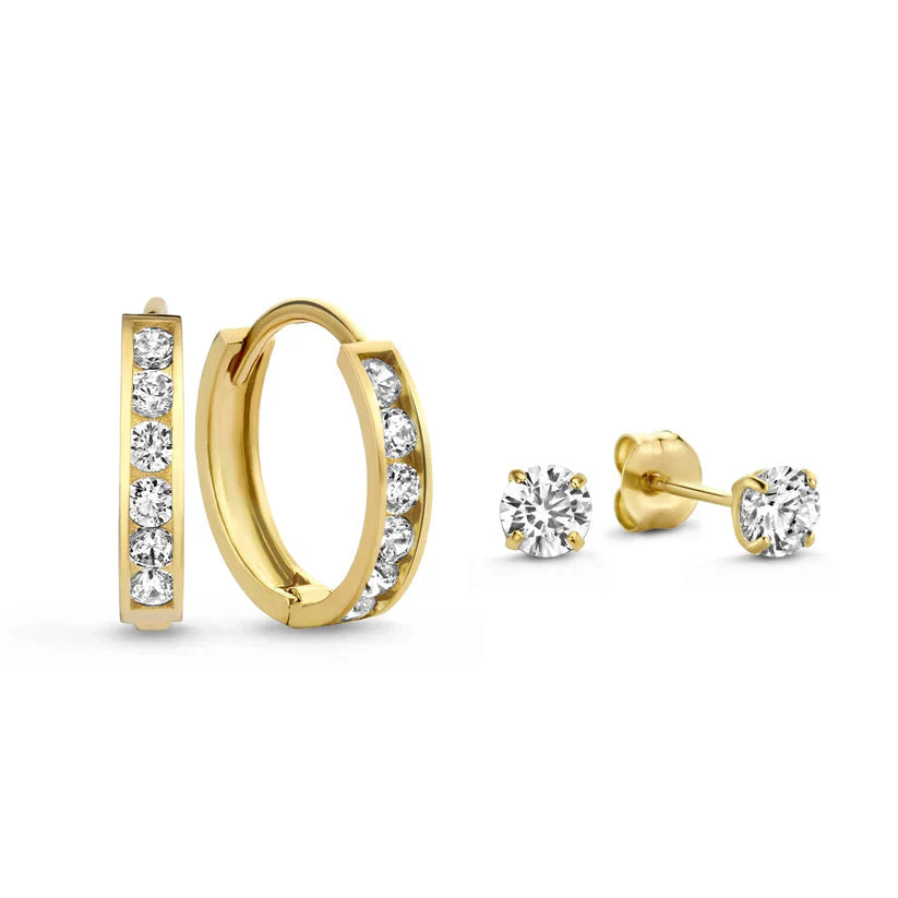Rosa Brillane Stone Earrings Set | Gold