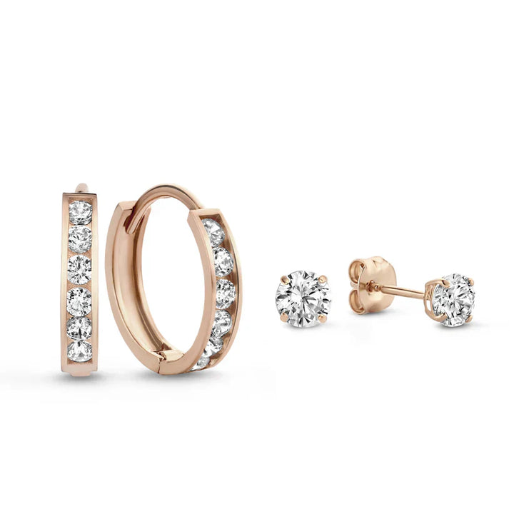 Rosa Brillane Stone Earrings Set | Gold