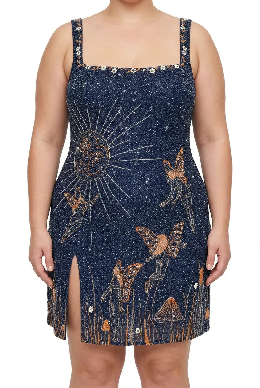 Eira – Midnight Blue Beaded Mini Dress