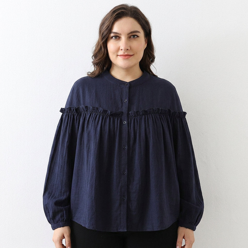 Ines - Pure Cotton Ruffle Shirt Top