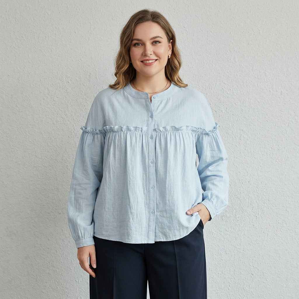 Ines - Pure Cotton Ruffle Shirt Top