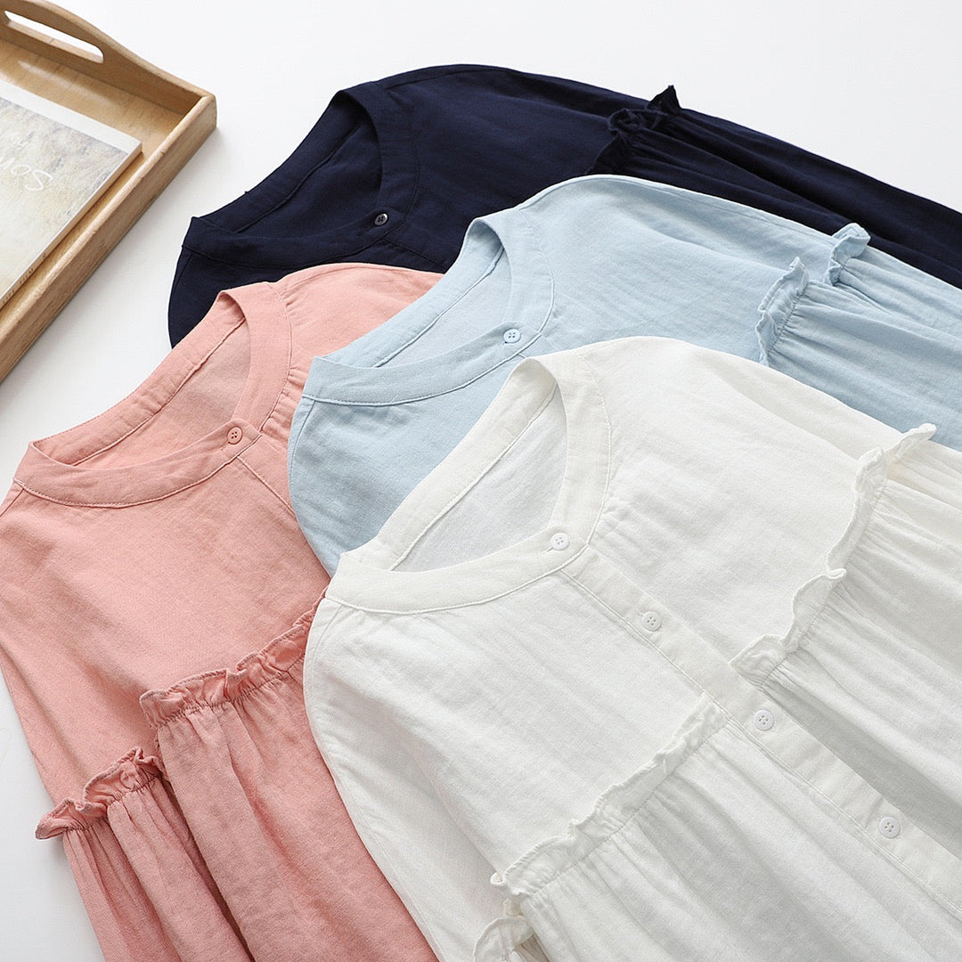 Ines - Pure Cotton Ruffle Shirt Top