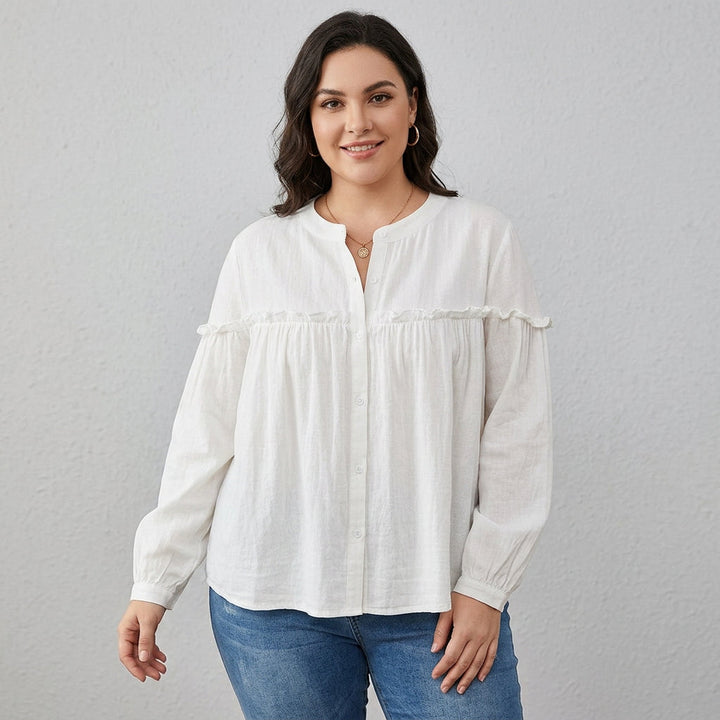 Ines - Pure Cotton Ruffle Shirt Top
