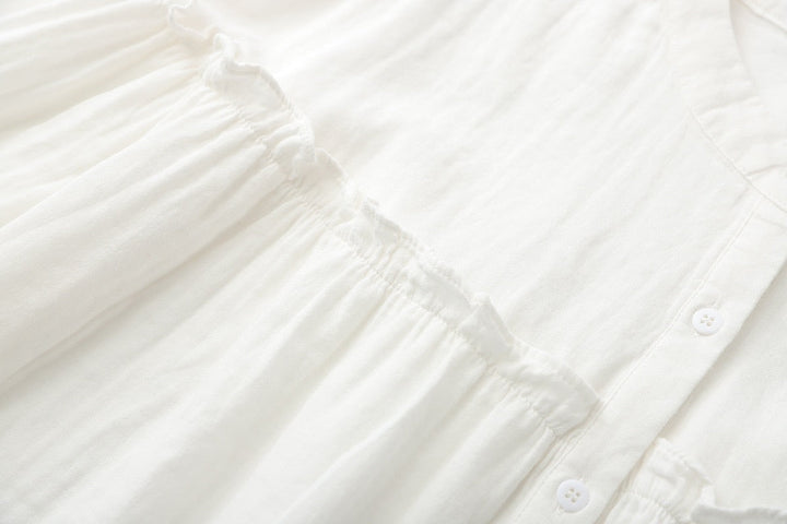 Ines - Pure Cotton Ruffle Shirt Top