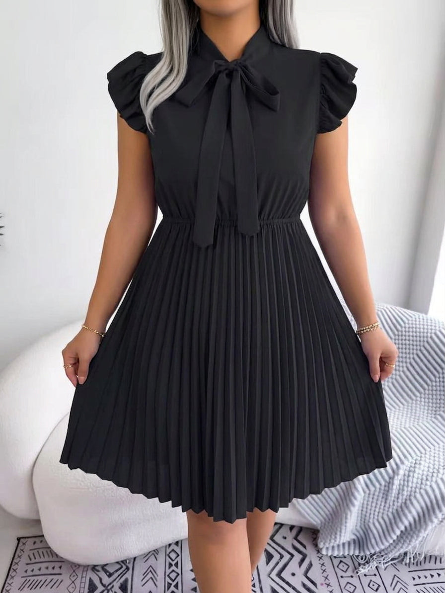 Sabine | Bow Tie Pleated Midi Dress