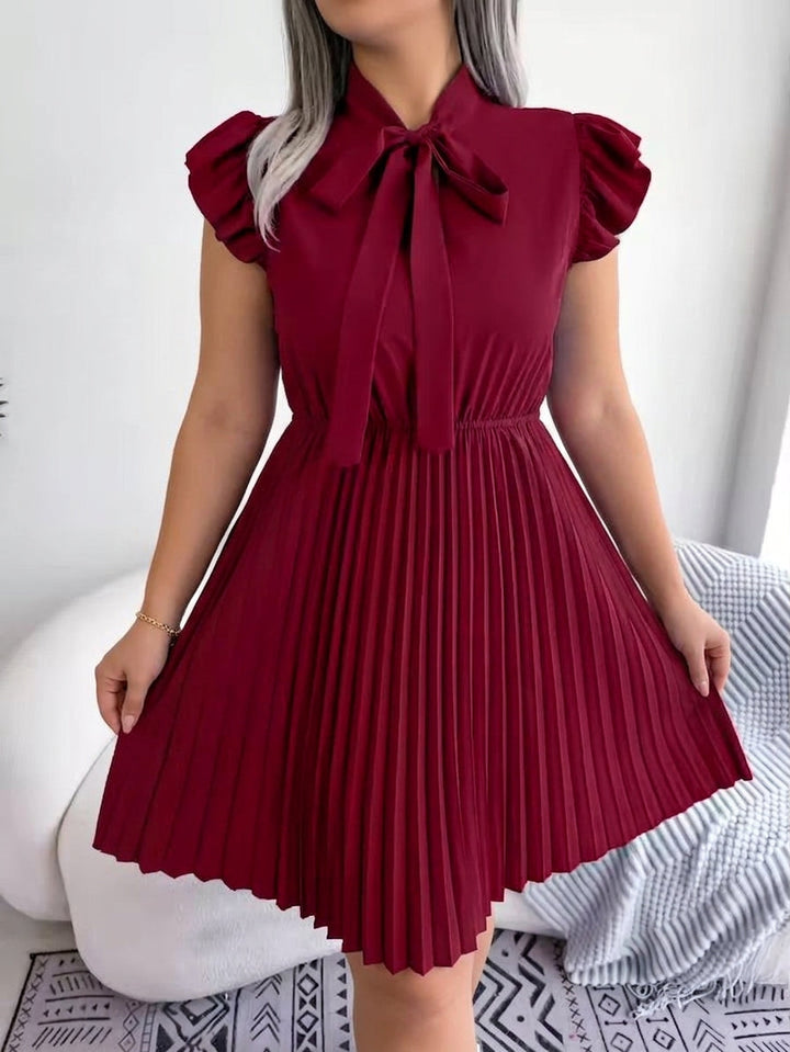 Sabine | Bow Tie Pleated Midi Dress