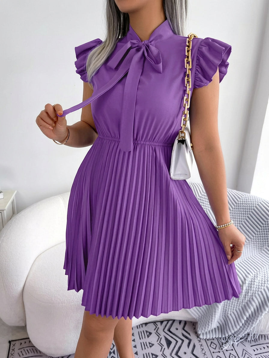 Sabine | Bow Tie Pleated Midi Dress