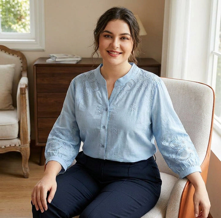Yasmin - Pure Cotton Schiffly Embroidered Shirt