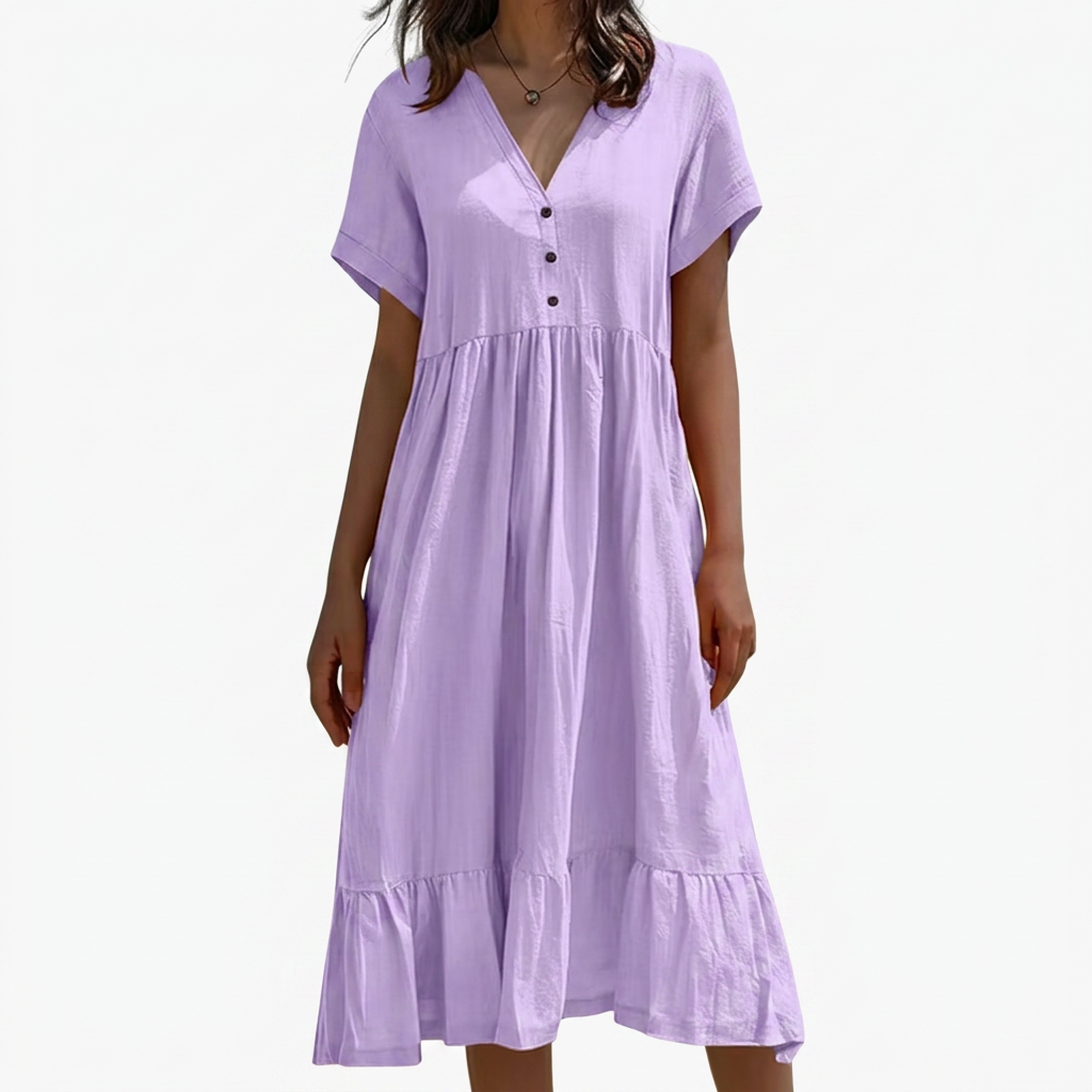 Ilse | V-Neck Button-Front Tiered Midi Dress