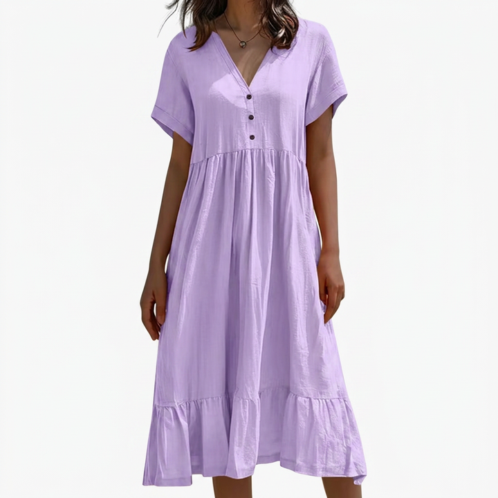 Ilse | V-Neck Button-Front Tiered Midi Dress