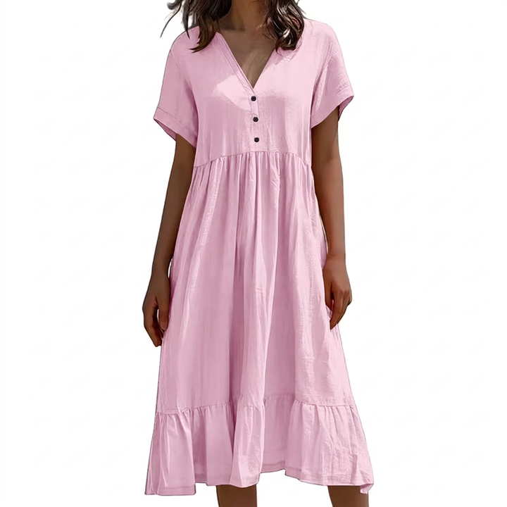 Ilse | V-Neck Button-Front Tiered Midi Dress