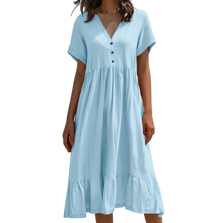 Ilse | V-Neck Button-Front Tiered Midi Dress