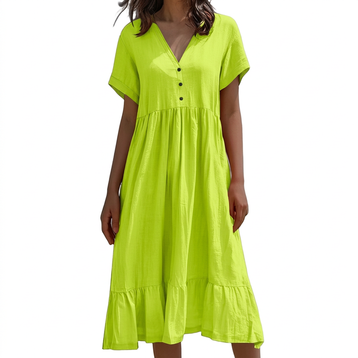 Ilse | V-Neck Button-Front Tiered Midi Dress