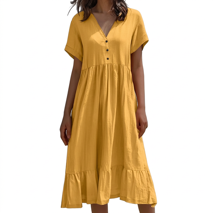 Ilse | V-Neck Button-Front Tiered Midi Dress