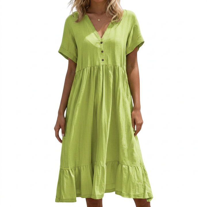 Ilse | V-Neck Button-Front Tiered Midi Dress