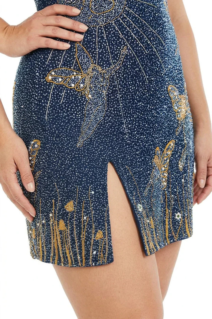 Eira – Midnight Blue Beaded Mini Dress
