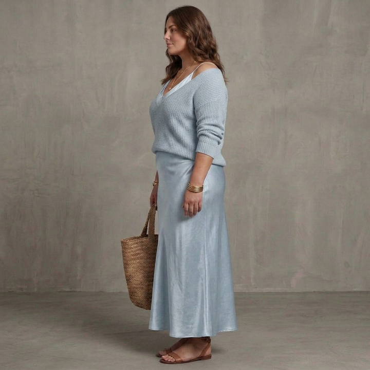 Ines | Bias Fall Satin Skirt Knit Layer Set