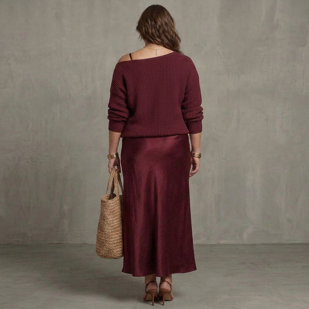 Ines | Bias Fall Satin Skirt Knit Layer Set