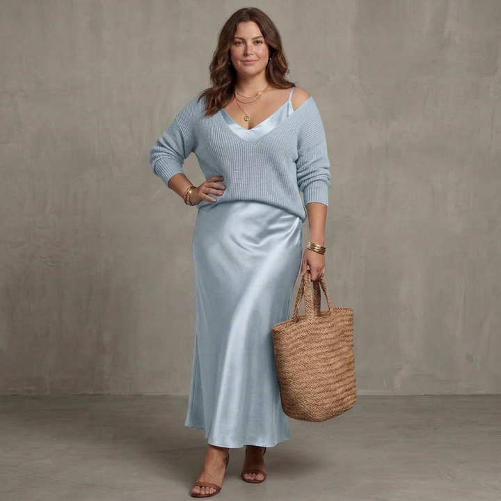Ines | Bias Fall Satin Skirt Knit Layer Set