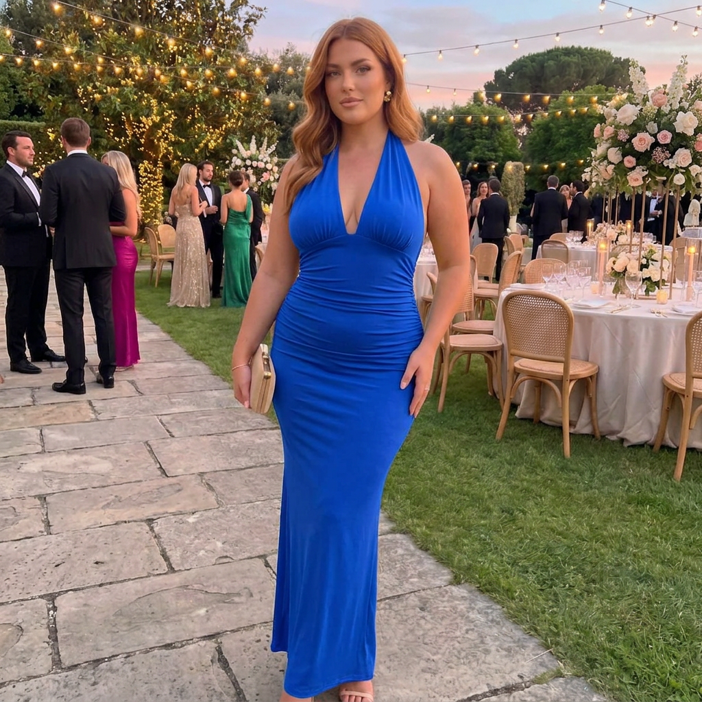 Ingrid | Halter Neck Fitted Silhouette Midi Dress