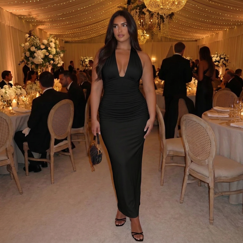 Ingrid | Halter Neck Fitted Silhouette Midi Dress