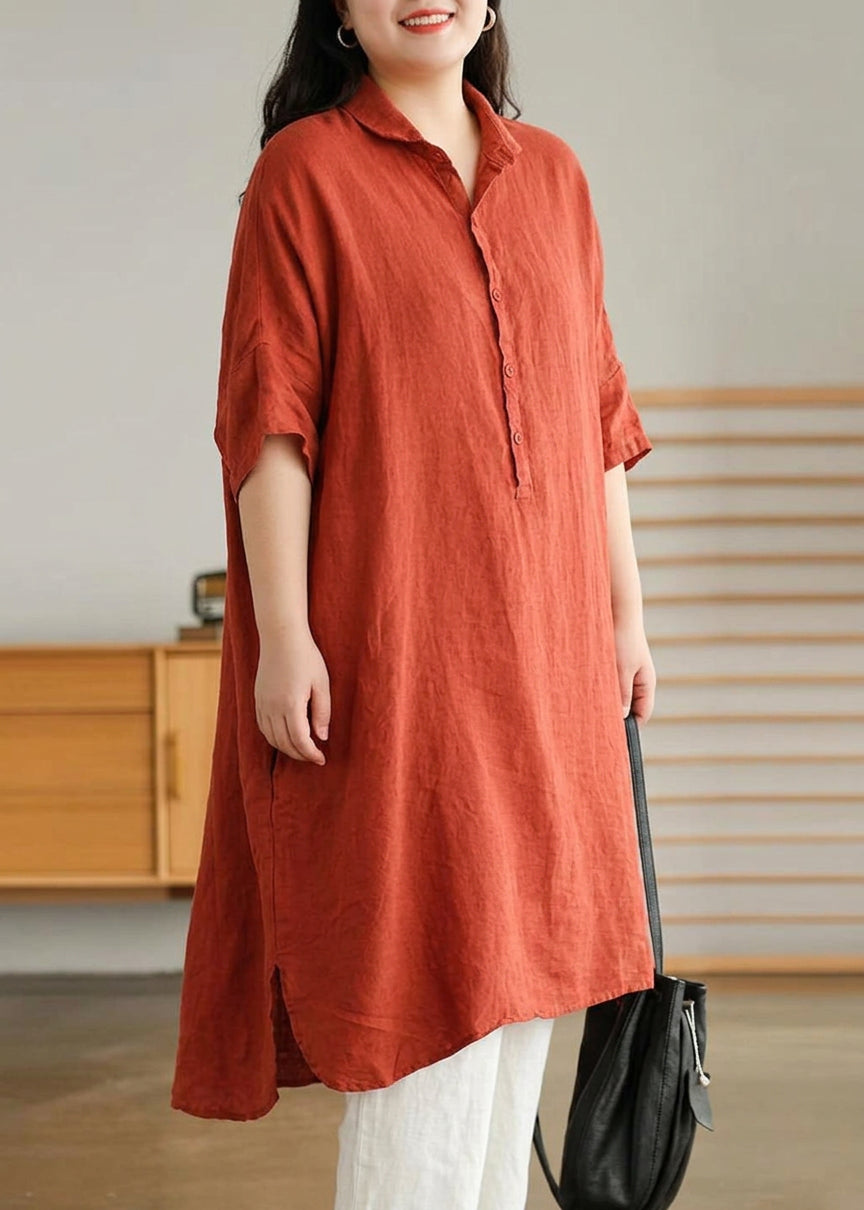 Sabine - Jade Green Linen Women Casual Linen Shirt Dress