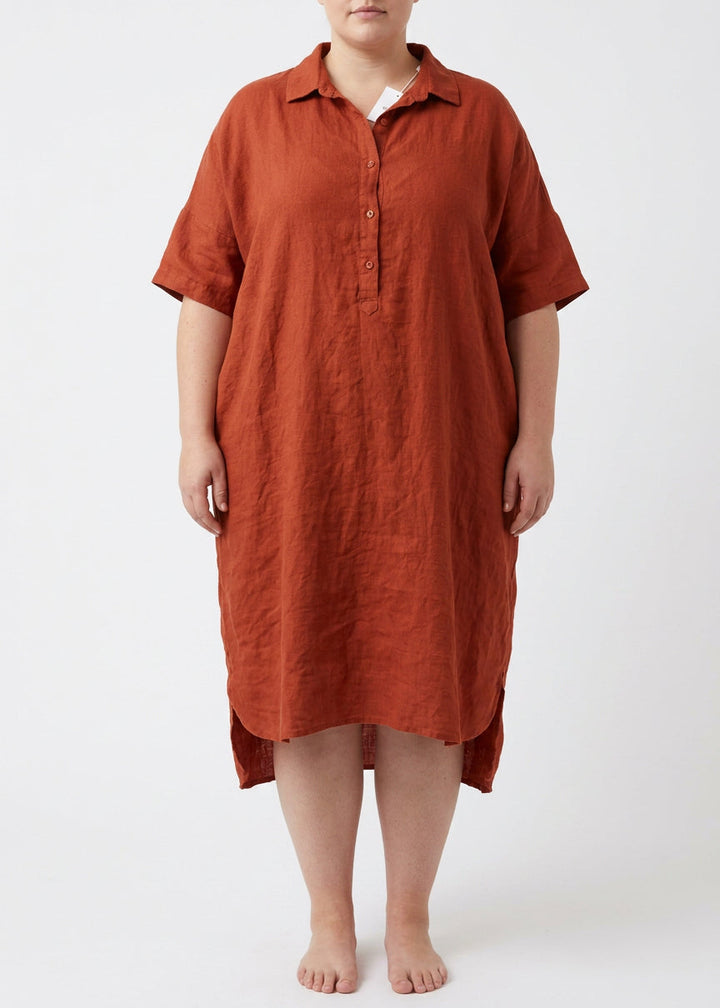 Sabine - Jade Green Linen Women Casual Linen Shirt Dress