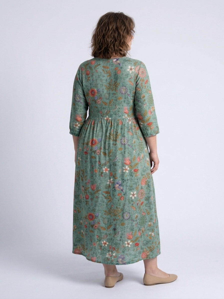 Eira | Floral V Neck Three Quarter Sleeve Maxi Dress